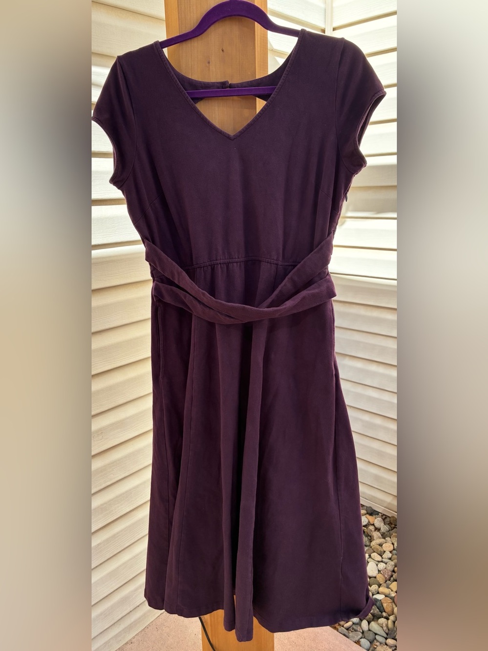 eshakti Women's Plum V-Neck Fit-and-Flare Dress